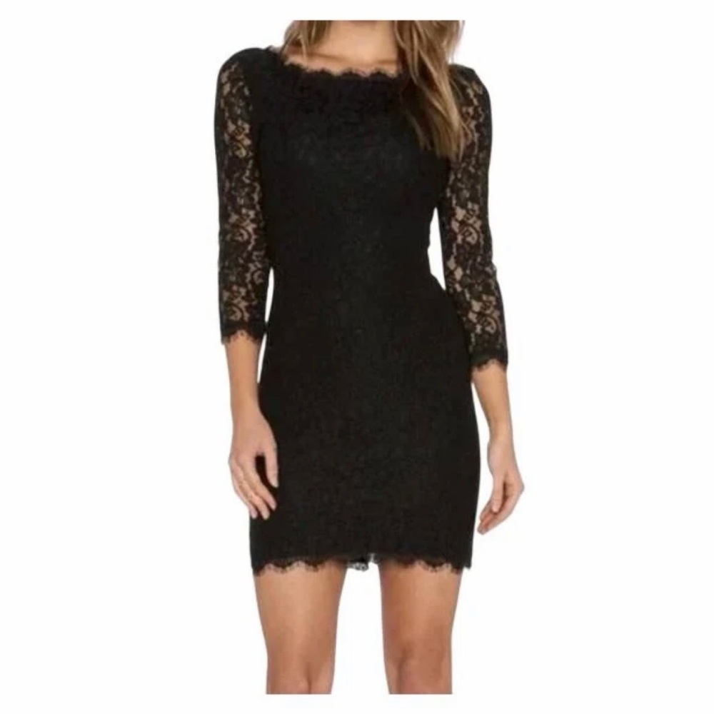 Diane Von Furstenberg Black Lace Cocktail Dress Size 8